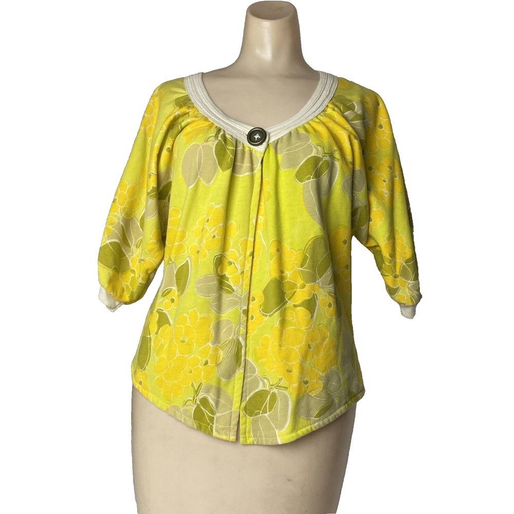 Anthro Scrapbook Cardigan Womens Small Retro 60s Floral bright short sleeve